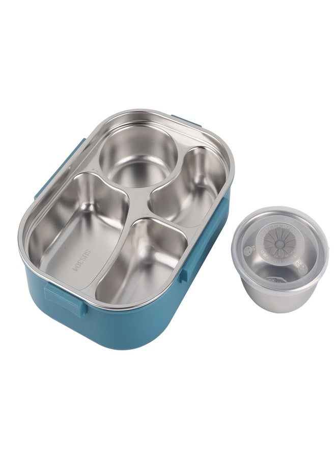 Kodrily Stainless Steel Lunch Box Adults 4 Grid, 1PCS Thermal Lunch Containers for Hot Food, 1500ml Lunch Box with Chopsticks Spoon, Compartment Liner Insulated Soup Bowl (Blue) - Image 2